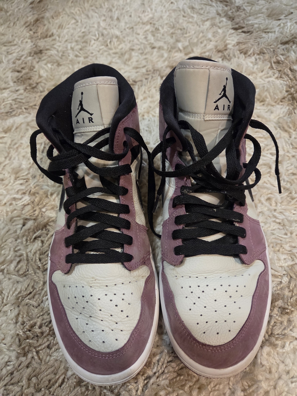 Jordan Women's High Top Sneakers in White and plum